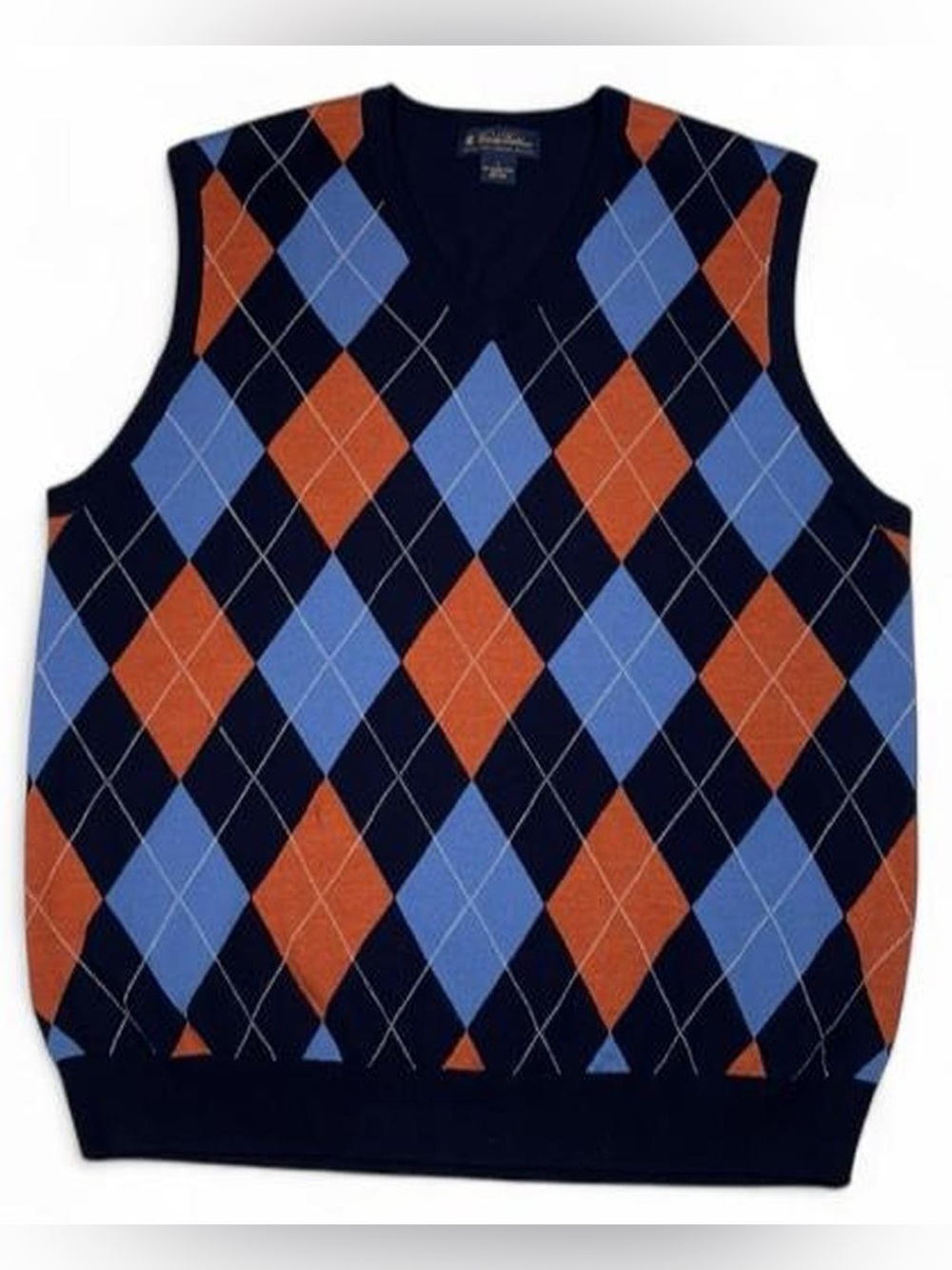 Brooks Brothers Extra Fine Italian Merino Wool Navy Argyle V-Neck Sweater L Golf